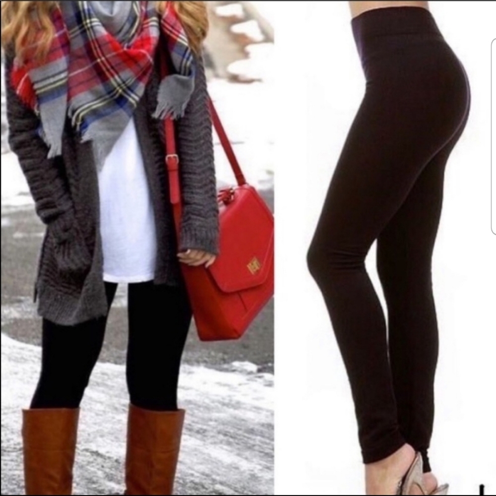 Black, fleeced lined, tummy control, legging